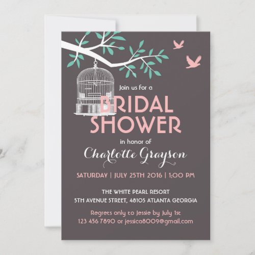 Grey Rustic Bird Cage Bridal Shower Invitation