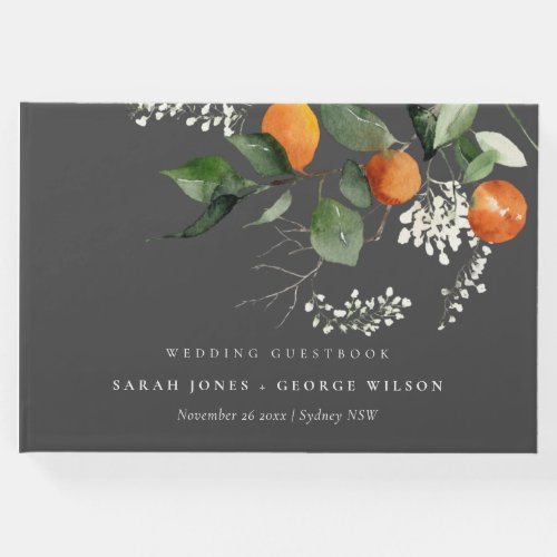Grey Rustic Boho Orange Blossom Botanical Wedding Guest Book