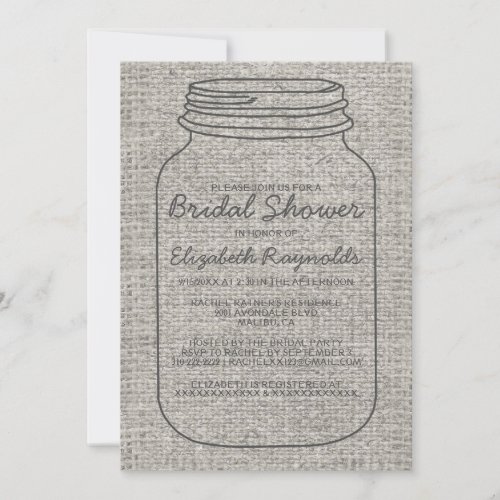 Grey Rustic Burlap Mason Jar Bridal Shower Invites