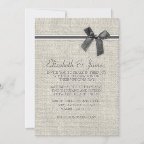 Grey Rustic Burlap Wedding Invitations