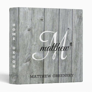 Grey Rustic Country Barn Monogrammed Office 3 Ring Binder