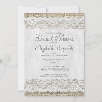 Grey Rustic Lace Bridal Shower Invitations by topinvitations at Zazzle