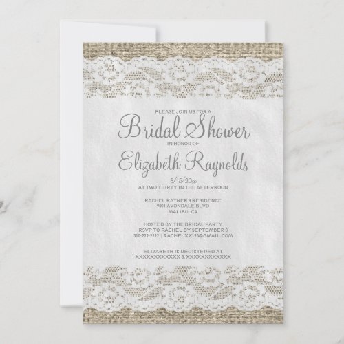 Grey Rustic Lace Bridal Shower Invitations