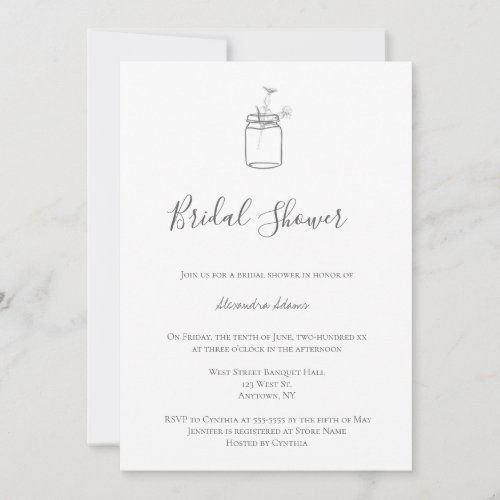 Grey rustic mason jar bridal shower invitations