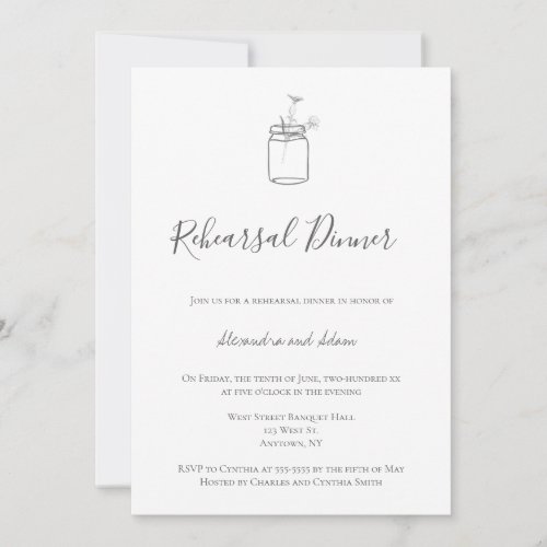 Grey rustic mason jar rehearsal dinner invitations