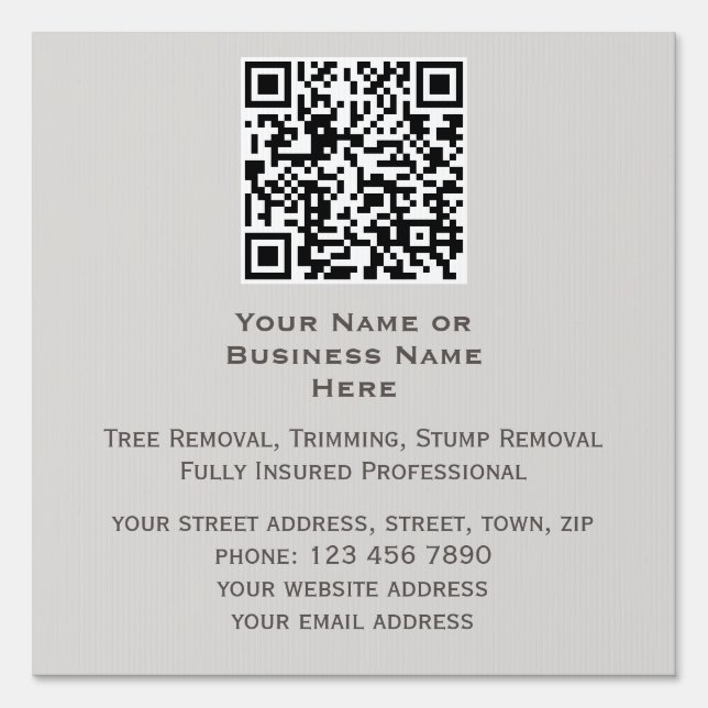 Grey Rustic Tree Removal Photo | Add QR Code Sign (Back)