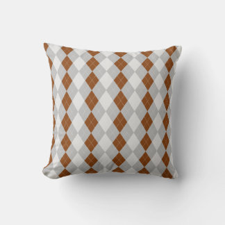 Grey & SADDLE BROWN Diamonds ARGYLE Pattern Throw Pillow