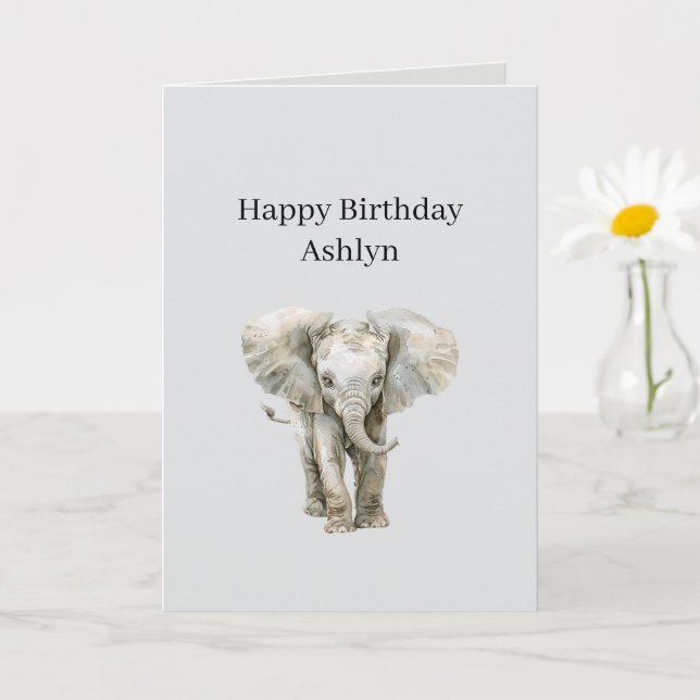 Grey Safari Elephant Birthday Card (Small Plant)