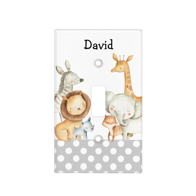 Grey Safari Jungle Animals Nursery Light Switch Cover (Front)