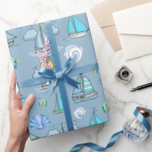 Grey Sailing Boat Wrapping Paper