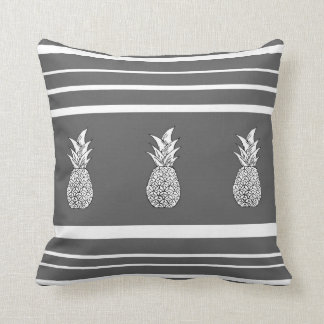 Grey Scale Pineapples and Stripes Pillow