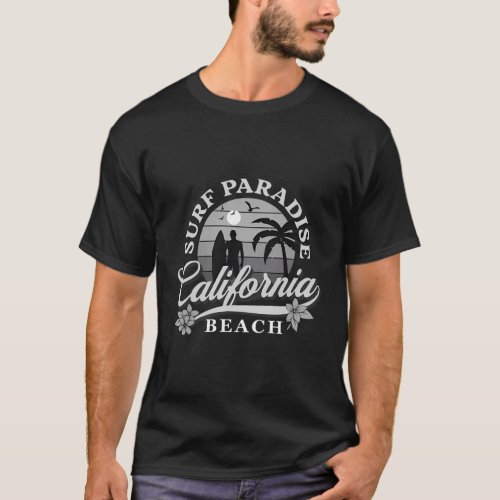 Grey_Scale Surfing Surf Paradise At California Bea T_Shirt