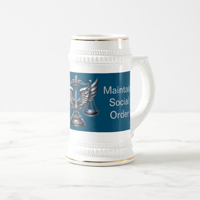 Grey Scales of Justice Attorney Office on Blue | Beer Stein (Front Right)