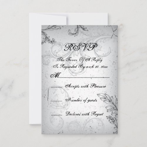 Grey scroll 25th silver wedding anniversary RSVP