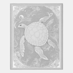 Grey Sea Turtle Rug - Silver Gray Ocean Area Rug