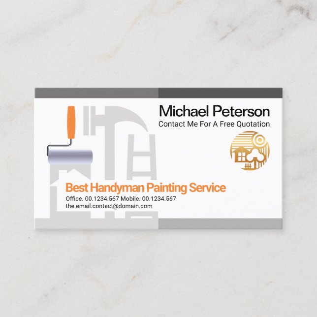 Grey Shade Border Handyman Painter Roller Brush Business Card (Front)