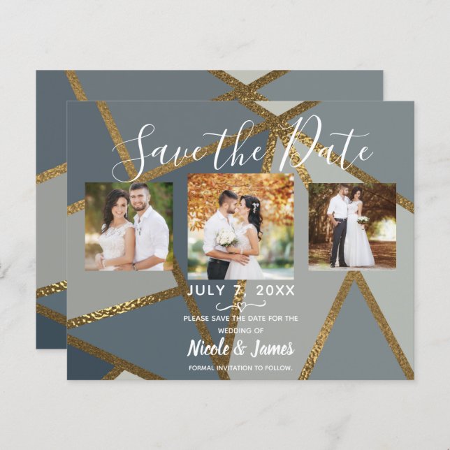 Grey Shades & Bronze Modern Wedding Save the Date  (Front/Back)