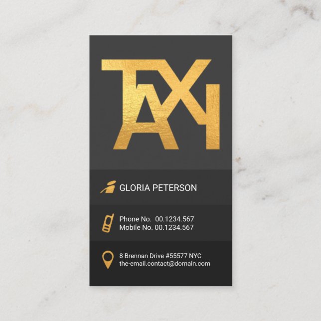 Grey Shades Column Gold Taxi Motif Cab Driver Business Card (Front)