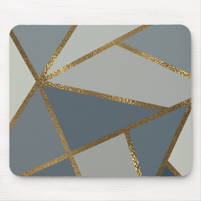 Grey Shades & Gold Bronze Geometric Chic Mouse Pad (Front)