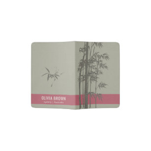 GREY SHADES PINK LEATHER  BAMBOO FOLIAGE MONOGRAM PASSPORT HOLDER