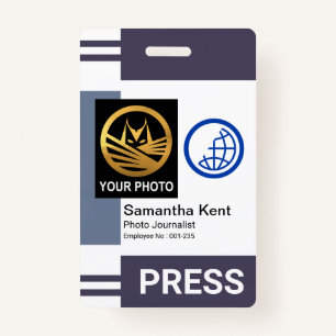 Grey Shades Stripe Column Photo Template Press ID Badge