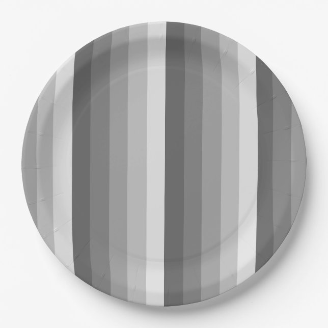 Grey shadow stripes paper plates (Front)