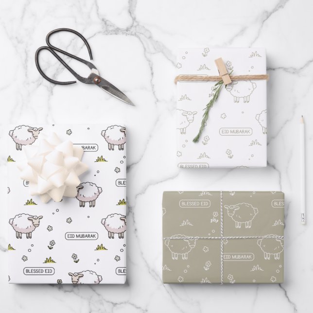 Grey Sheep Eid Mubarak Kids Wrapping Paper Sheets (Front)