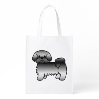 Grey Shih Tzu Cute Cartoon Dog Illustration Grocery Bag