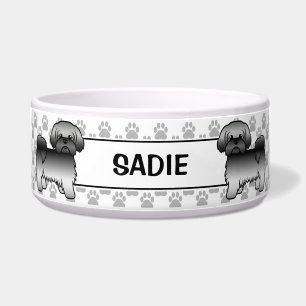 Grey Shih Tzu Cute Dog With Paws & Name Bowl