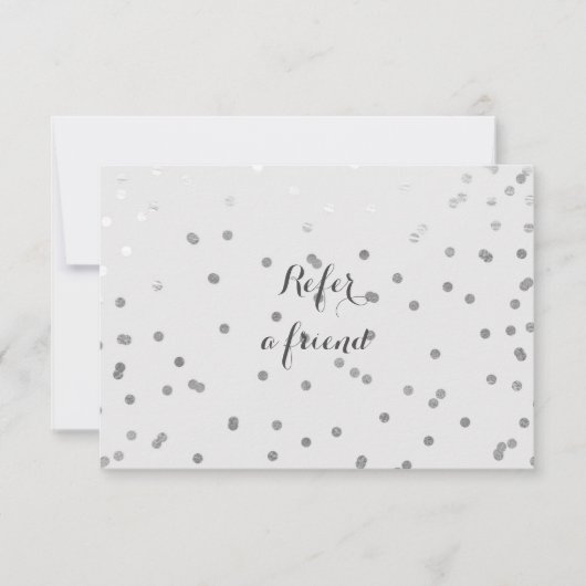 Grey & Shiny Silver Modern Dots Referral Card (Front)