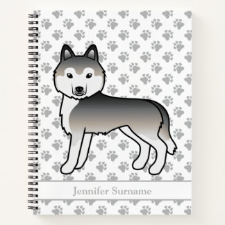 Grey Siberian Husky Cartoon Dog &amp; Custom Text Notebook