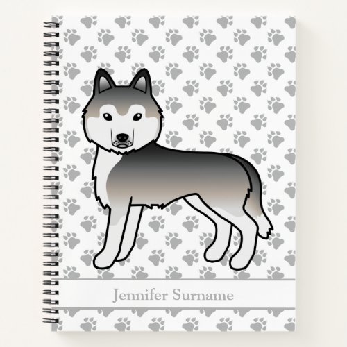 Grey Siberian Husky Cartoon Dog  Custom Text Notebook