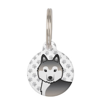 Grey Siberian Husky Cartoon Dog Head Pet ID Tag