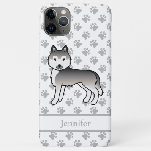 Grey Siberian Husky Cartoon Dog  Name iPhone 11 Pro Max Case