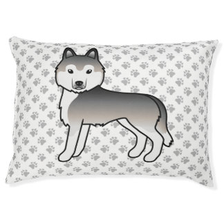 Grey Siberian Husky Cartoon Dog &amp; Paws Pet Bed