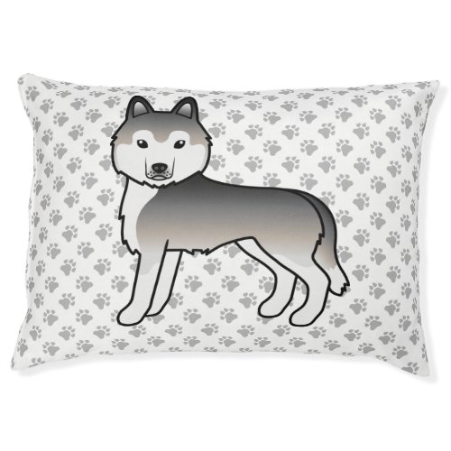 Grey Siberian Husky Cartoon Dog  Paws Pet Bed