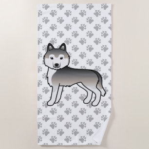 Grey Siberian Husky Cute Cartoon Dog Beach Towel
