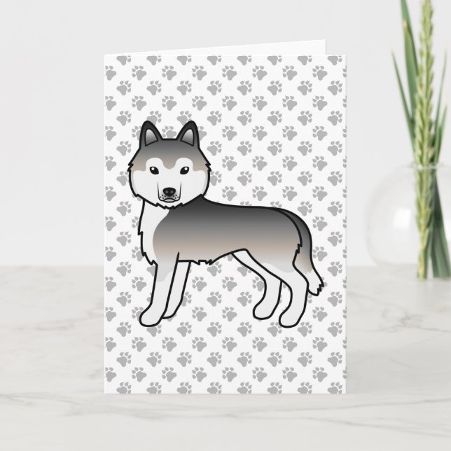 Grey Siberian Husky Cute Cartoon Dog Card (Front)