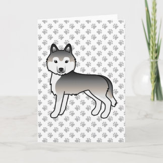 Grey Siberian Husky Cute Cartoon Dog Card