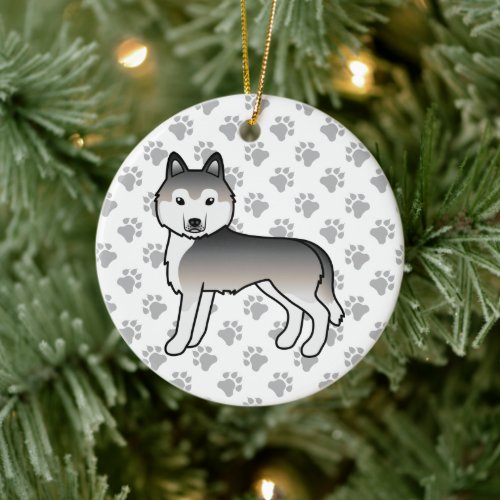 Grey Siberian Husky Cute Cartoon Dog Ceramic Ornament