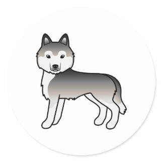 Grey Siberian Husky Cute Cartoon Dog Classic Round Sticker