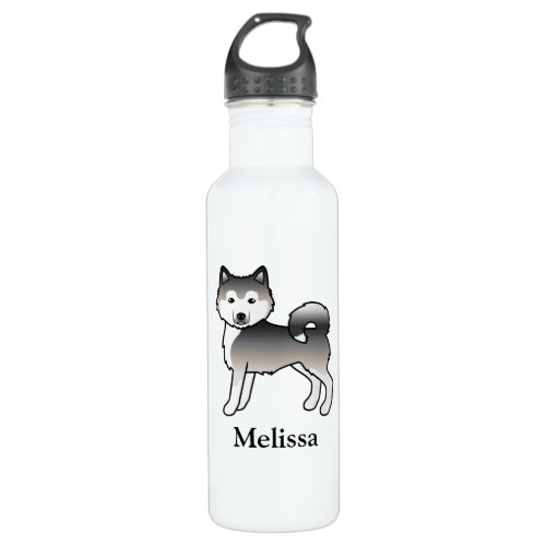 Grey Siberian Husky Cute Cartoon Dog  Custom Name Stainless Steel Water Bottle