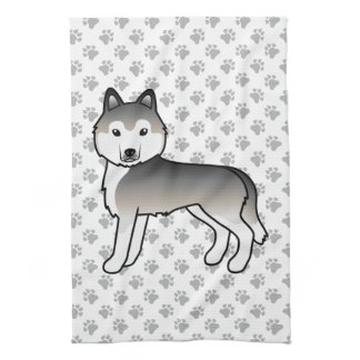 Grey Siberian Husky Cute Cartoon Dog Kitchen Towel