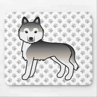 Grey Siberian Husky Cute Cartoon Dog Mouse Pad