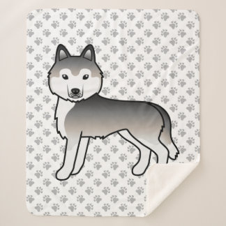 Grey Siberian Husky Cute Cartoon Dog Sherpa Blanket