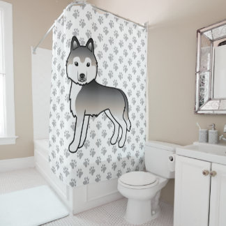 Grey Siberian Husky Cute Cartoon Dog Shower Curtain