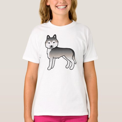 Grey Siberian Husky Cute Cartoon Dog T_Shirt