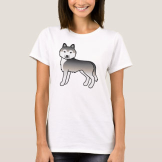 Grey Siberian Husky Cute Cartoon Dog T-Shirt