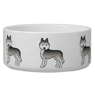 Grey Siberian Husky Cute Cartoon Dogs Bowl