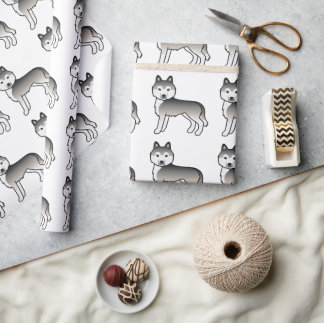 Grey Siberian Husky Cute Dog Pattern Wrapping Paper